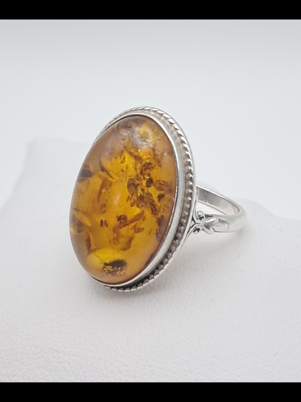 Vintage Sterling Silver Honey Amber Oval Cocktail Ring Warm Yellow Jewelry 90s